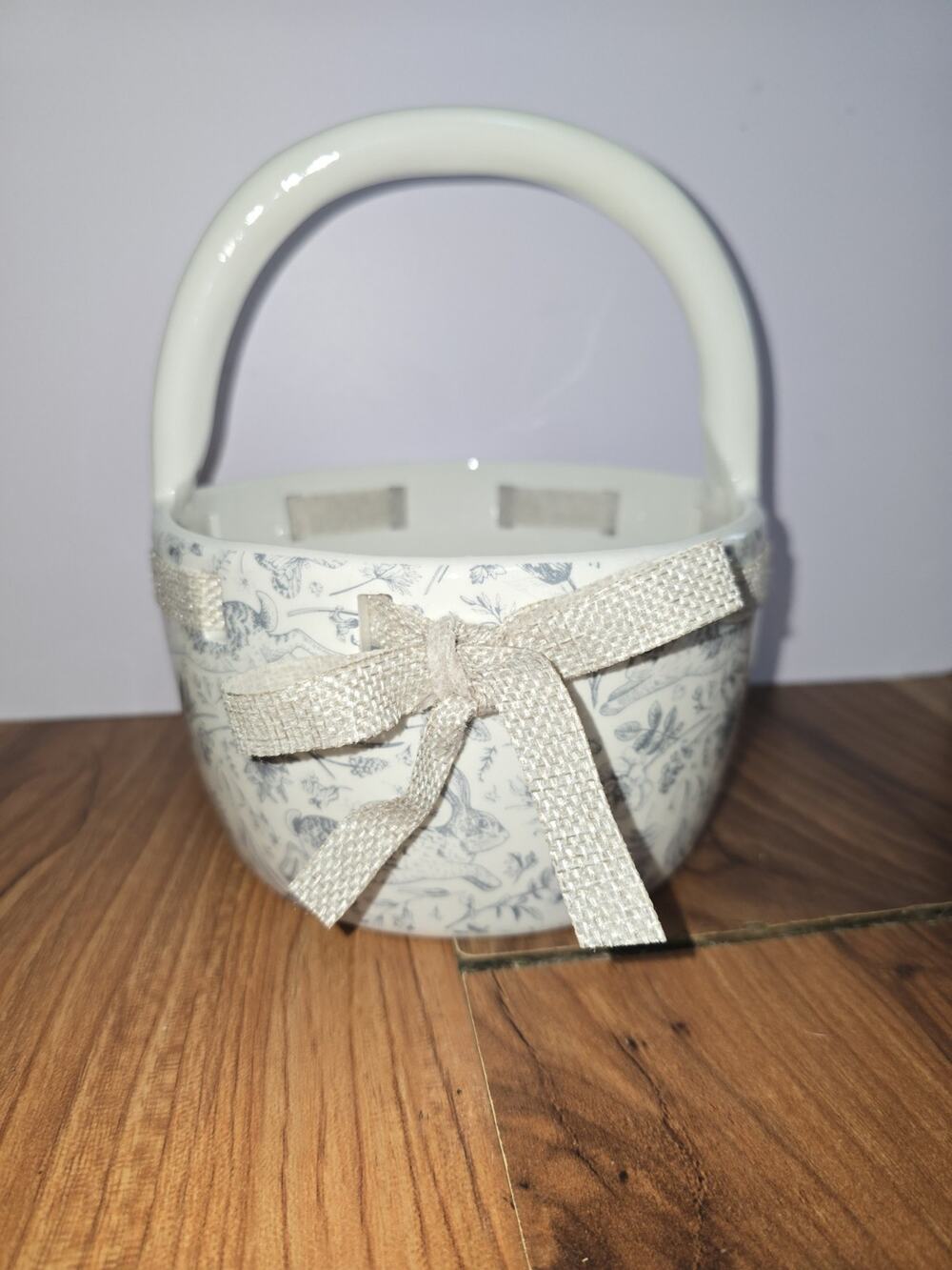 New Target Bullseye Easter, Spring - Blue Bunny Print Ceramic Basket